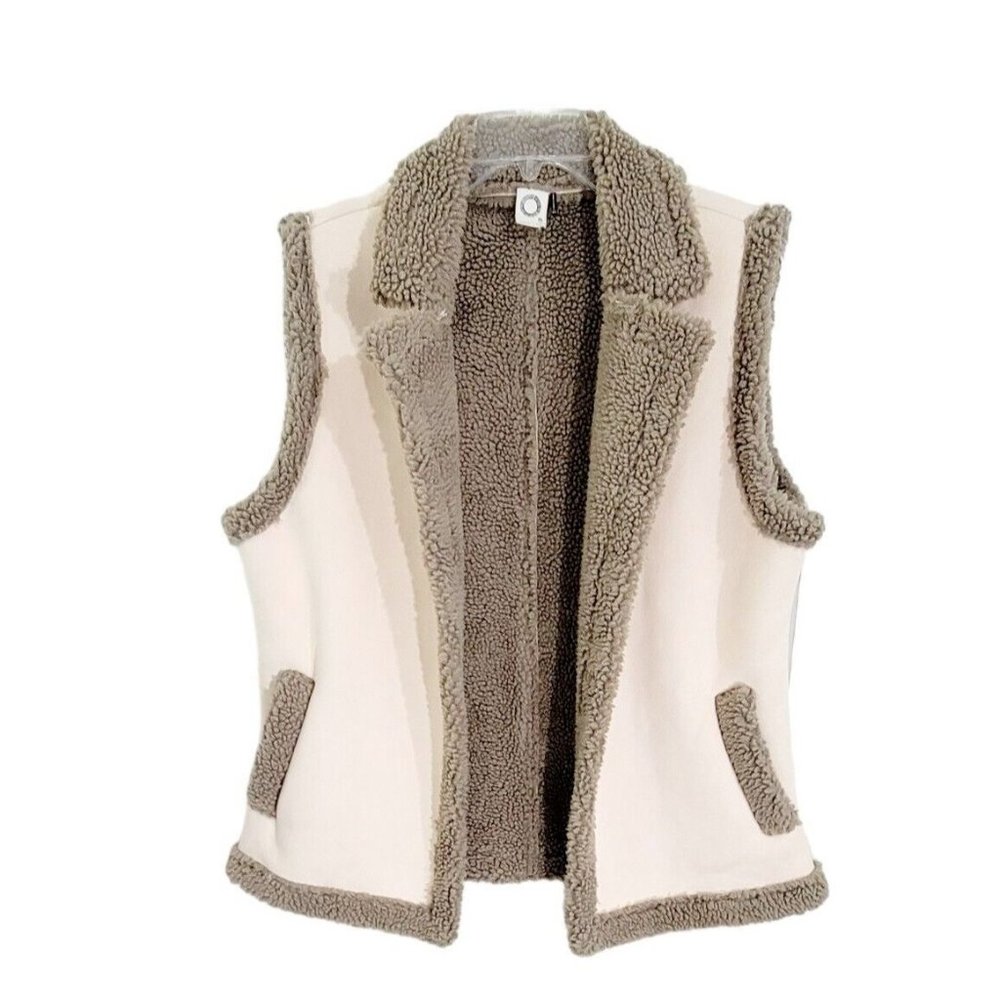 Akemi +Kin Anthropologie Cream‎ Faux Suede Sherpa Lining Open Pocket Vest O/S